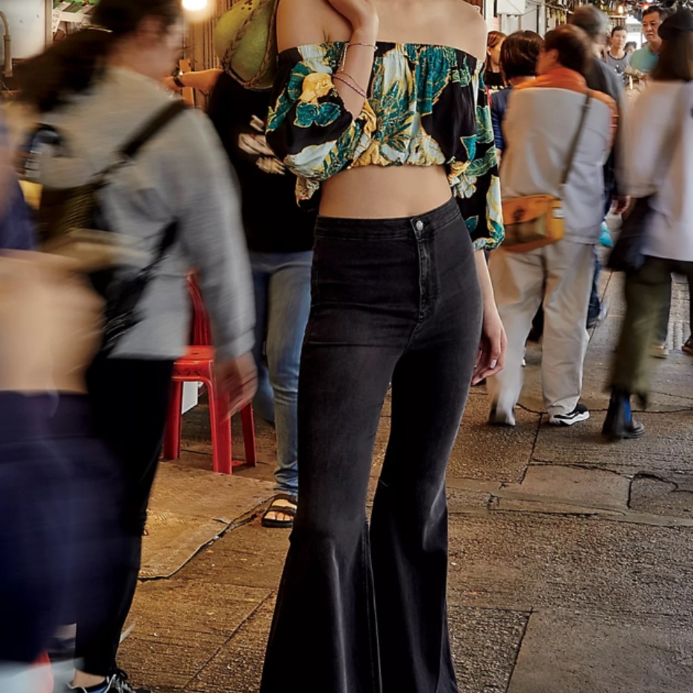 Free People Ultra Flare Mid-Rise Jeans (Washed Black)